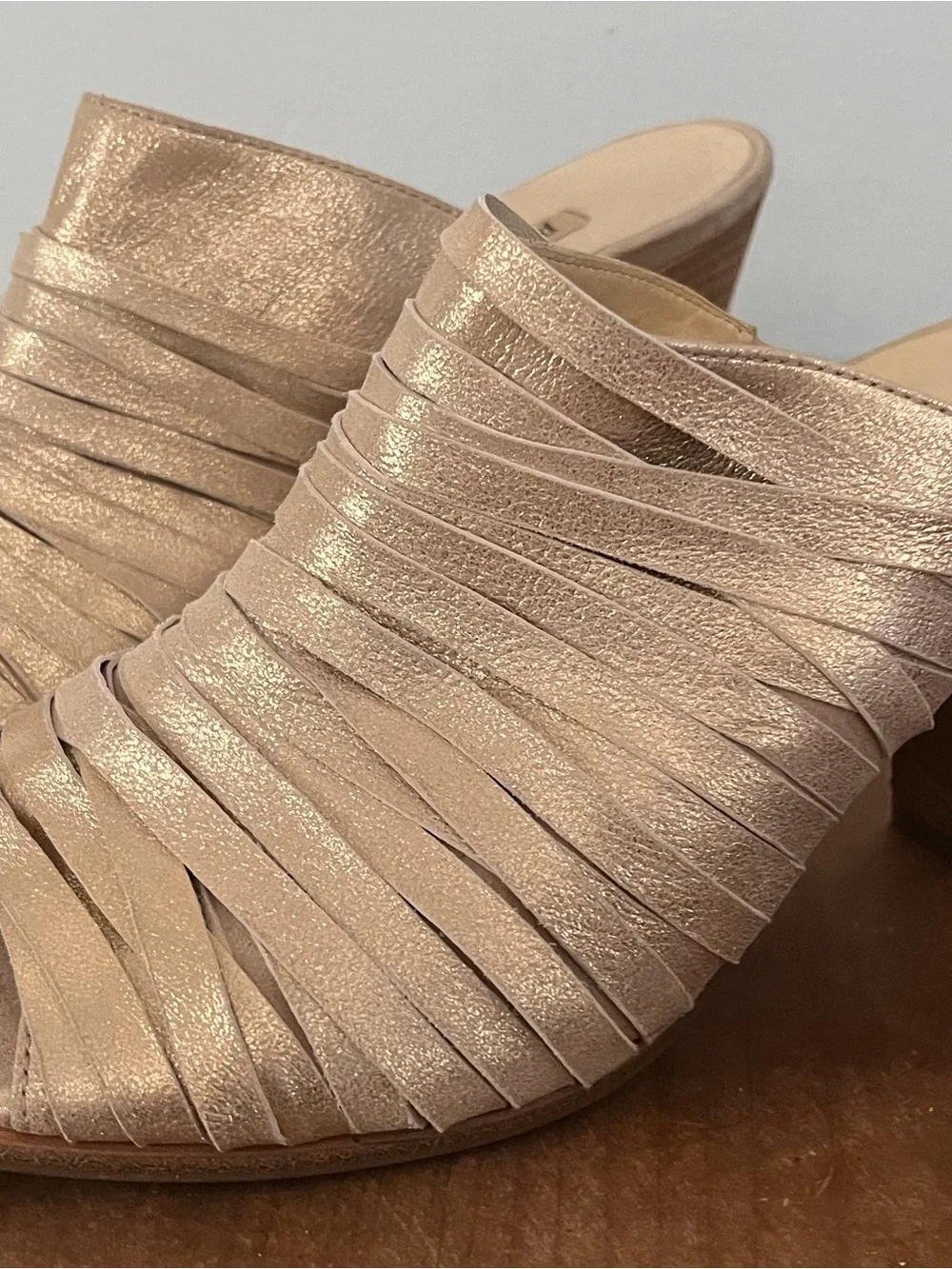 Paul Green Shimmery Nude Woven Slide Mules
